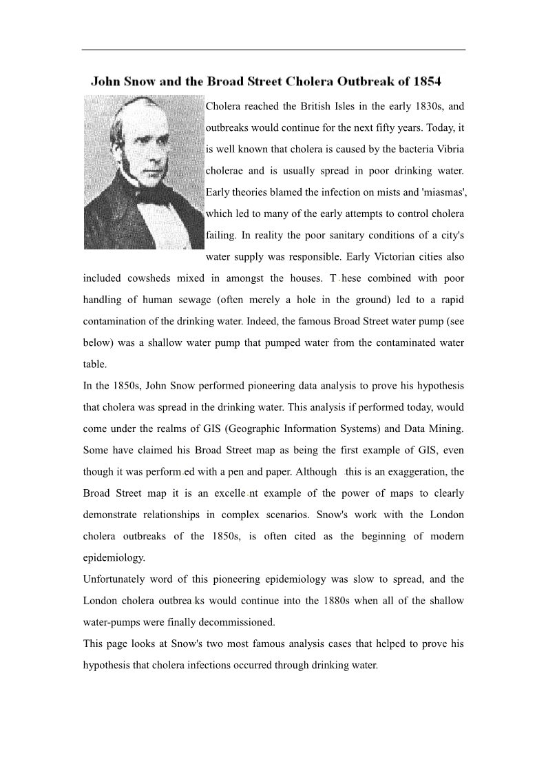 高中英语必修五（人教版）高中英语人教必修5素材：John Snow and the Broad Street Cholera Outbreak of 1854第1页