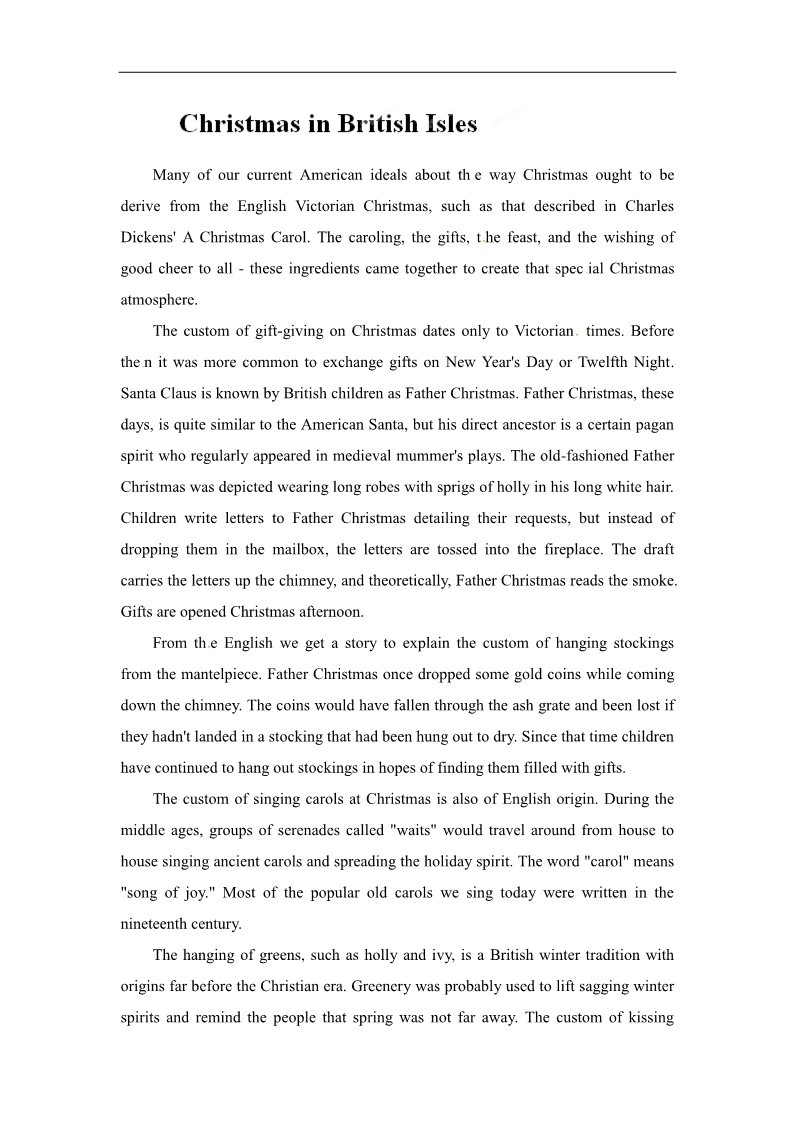 高中英语必修五（人教版）高中英语人教必修5素材：Christmas In BRITISH ISLES第1页