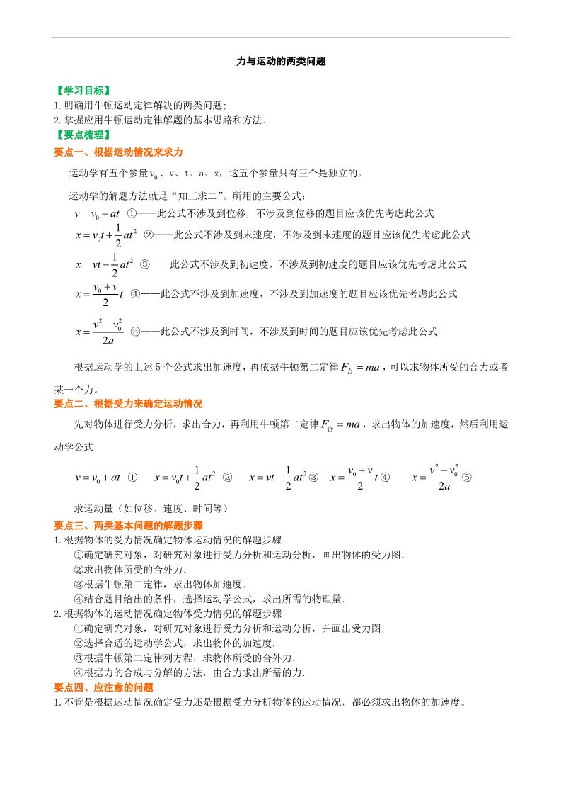 高中物理必修一知识讲解 力与运动的两类问题 提高第1页