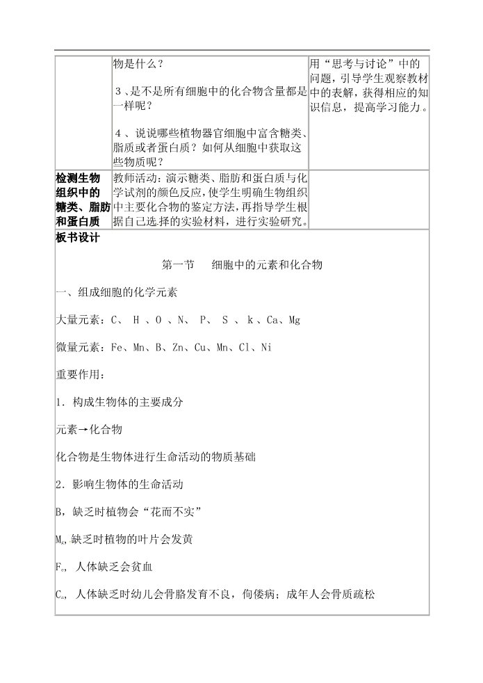 高中生物必修一人教高中生物必修1教案： 2.1 细胞中的元素和化合物 2第4页