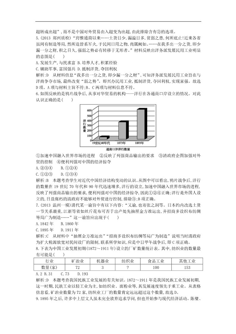 高中历史必修二2015届高考历史一轮总复习（细分考点+题型专练）考点16 近代中国经济结构的变动与民族资本主义的曲折发展（含14新题，含解析）新人教版第2页