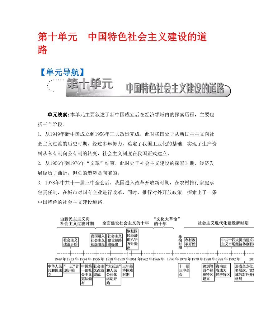 高中历史必修二第十单元　中国特色社会主义建设的道路第1页