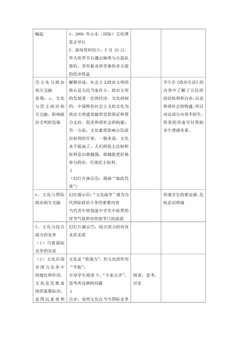 高中政治必修三第1单元 第1课 第2框 文化与经济、政治教材分析与导入设计2 新人教版必修3第3页