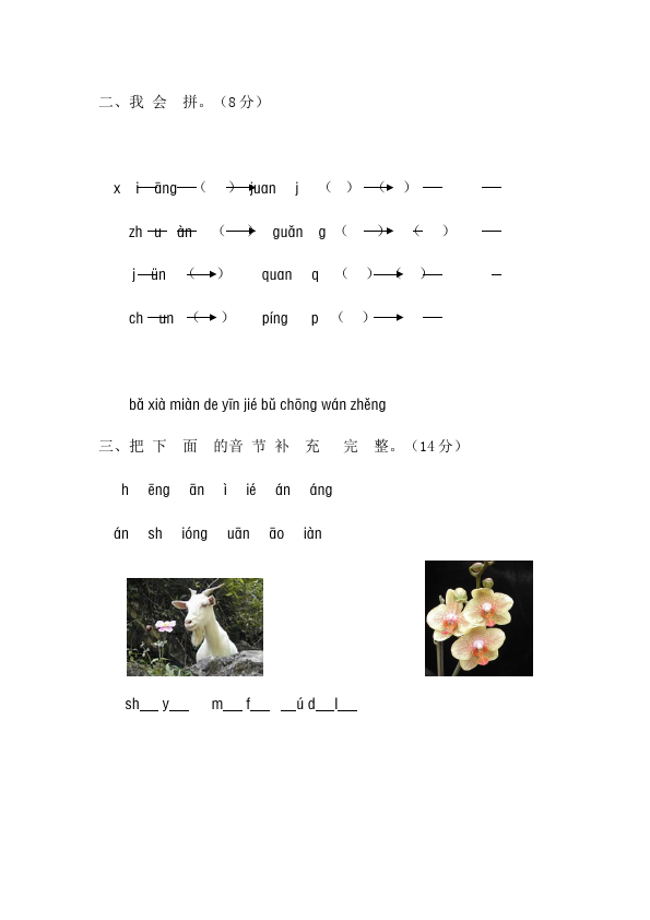 一年级上册语文语文入学教育汉语拼音单元测试试卷第2页