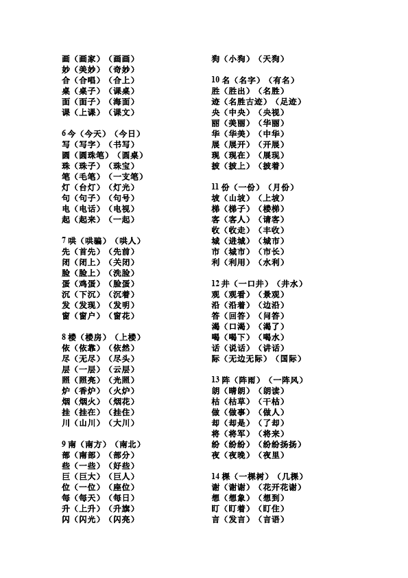 二年级上册语文语文生字组词资料第2页