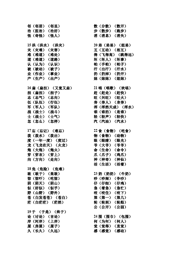 二年级上册语文语文生字组词资料第3页