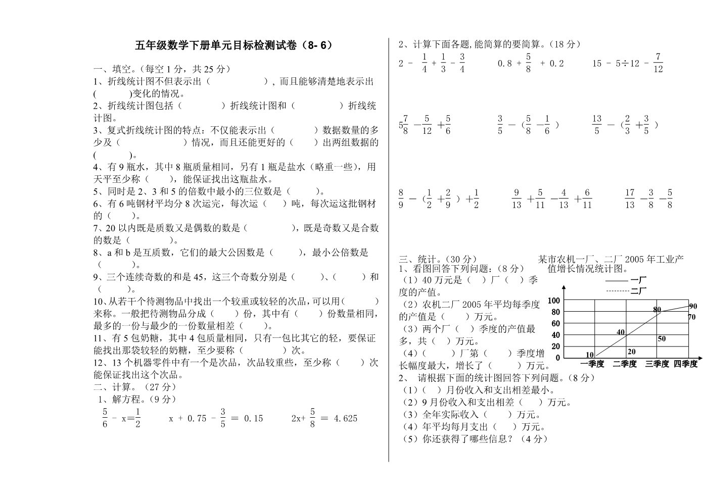 五年级下册数学（苏教版）数学折线统计图练习试卷第1页