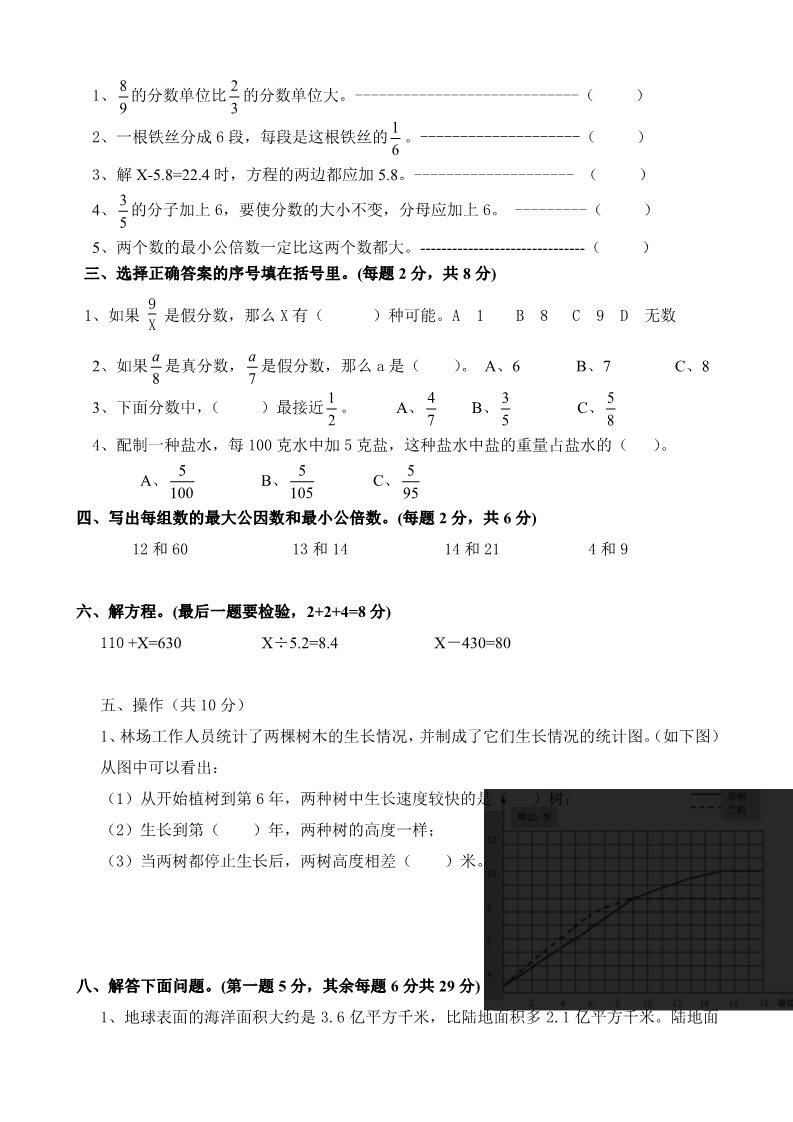 五年级下册数学（苏教版）数学期末考试练习试卷第3页