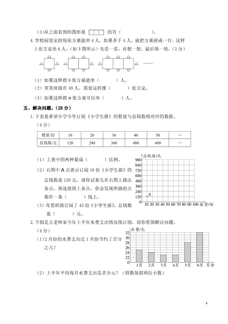 六年级下册数学（北师大）河南阜新市2015年小学数学六年级下学期教学质量监测第4页