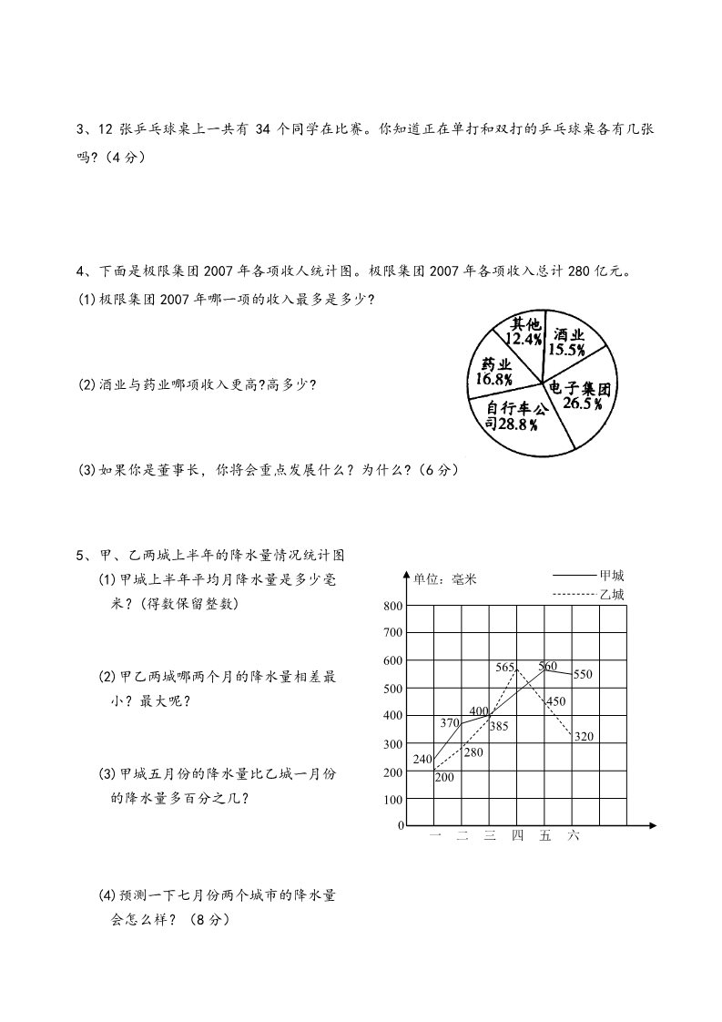 六年级下册数学（苏教版）数学统计与可能性测试卷第4页