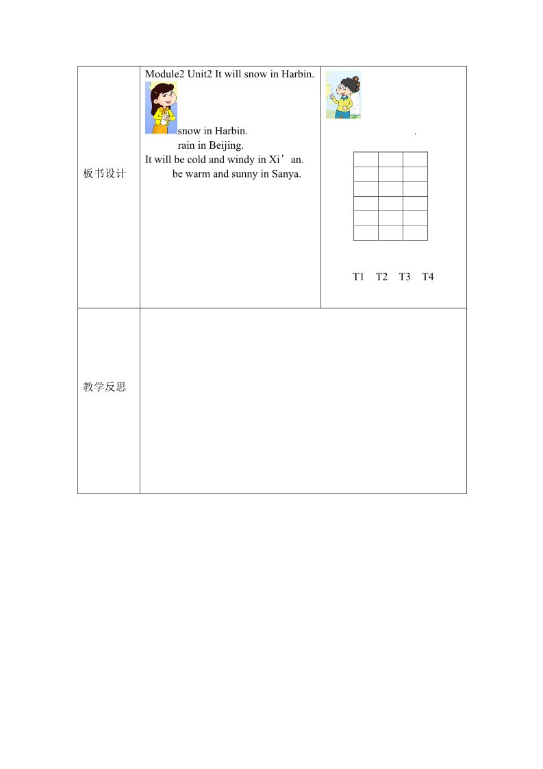六年级下册英语（外研版三起点）Unit2 It will snow in Harbin教学设计第4页