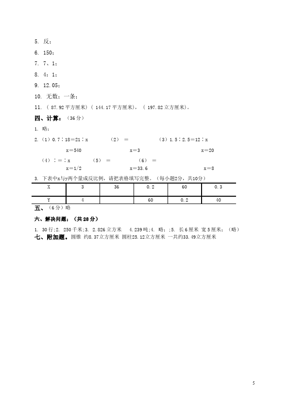 六年级下册数学（人教版）数学期中考试测试题第5页
