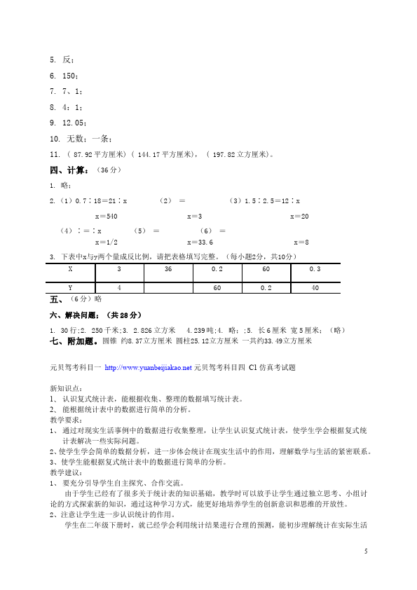 六年级下册数学（人教版）数学期中考试单元检测试卷第5页