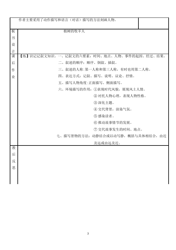 初一上册语文语文《第14课:植树的牧羊人》教案教学设计第3页