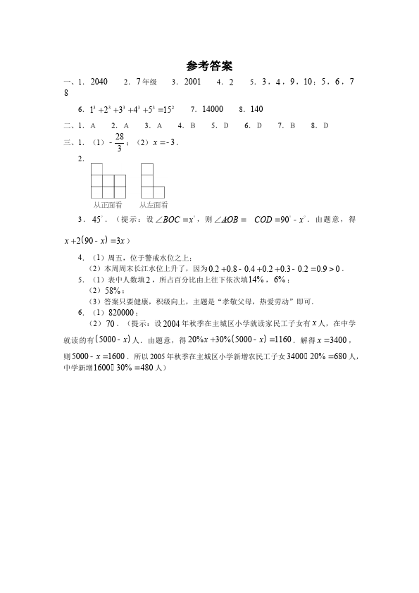 初一上册数学数学《期末考试》练习试卷10第5页