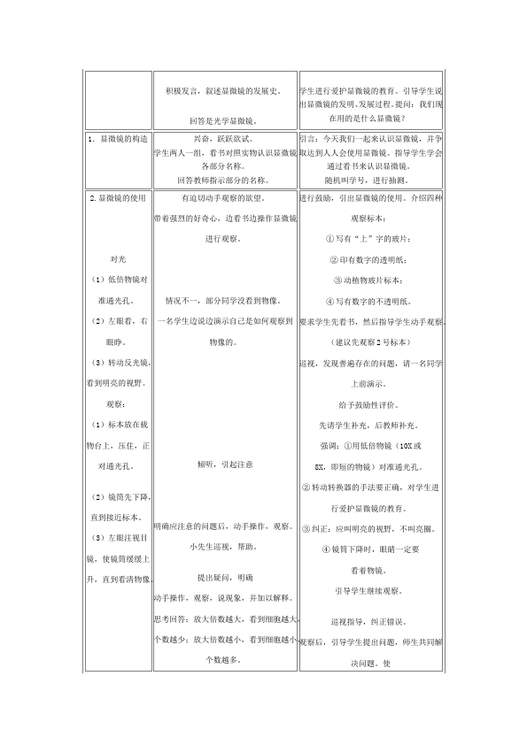 初一上册生物新生物《练习使用显微镜》教学设计教案第2页