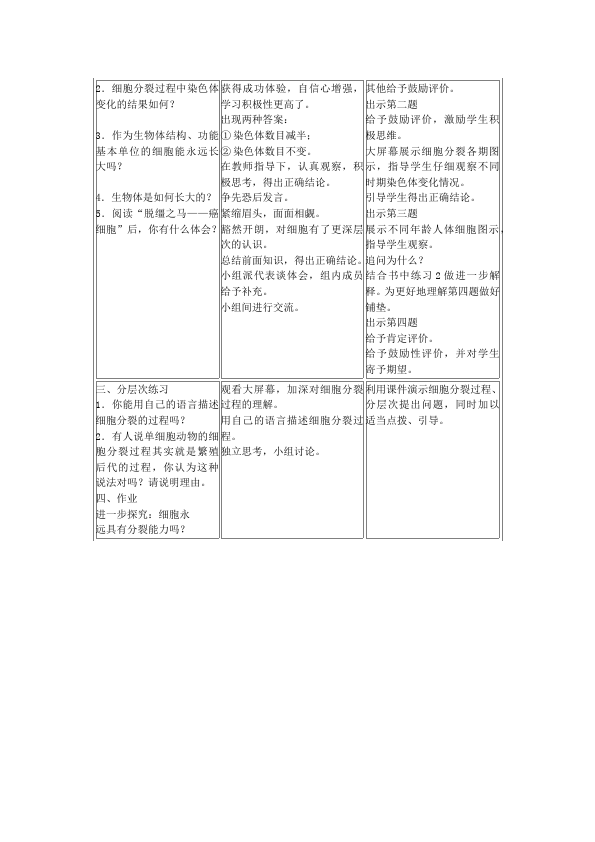 初一上册生物生物公开课《细胞通过分裂产生新细胞》教学设计教案第2页