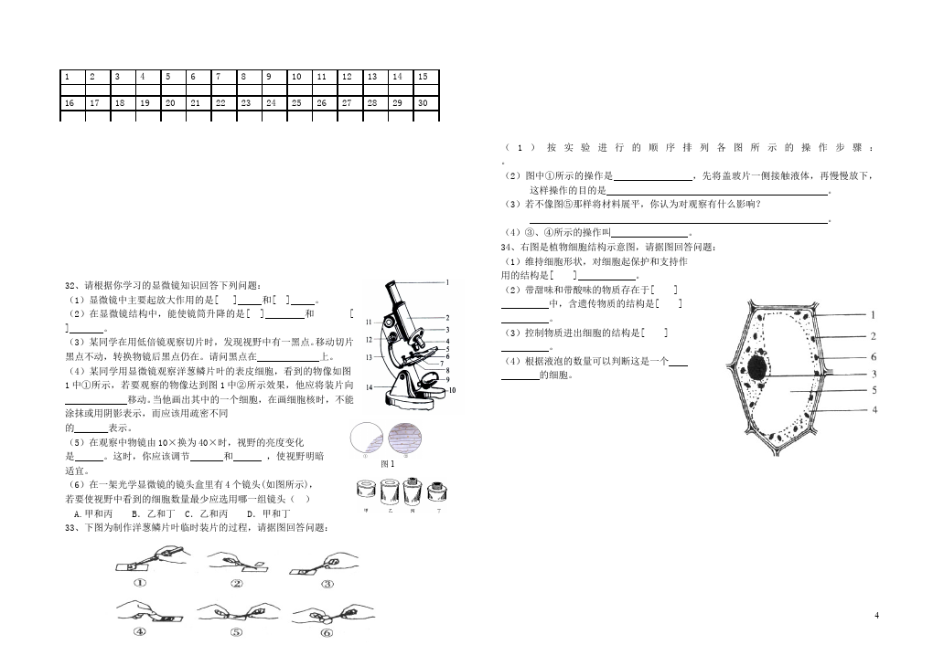 初一上册生物生物《第三单元:生物圈中的绿色植物》试卷第4页