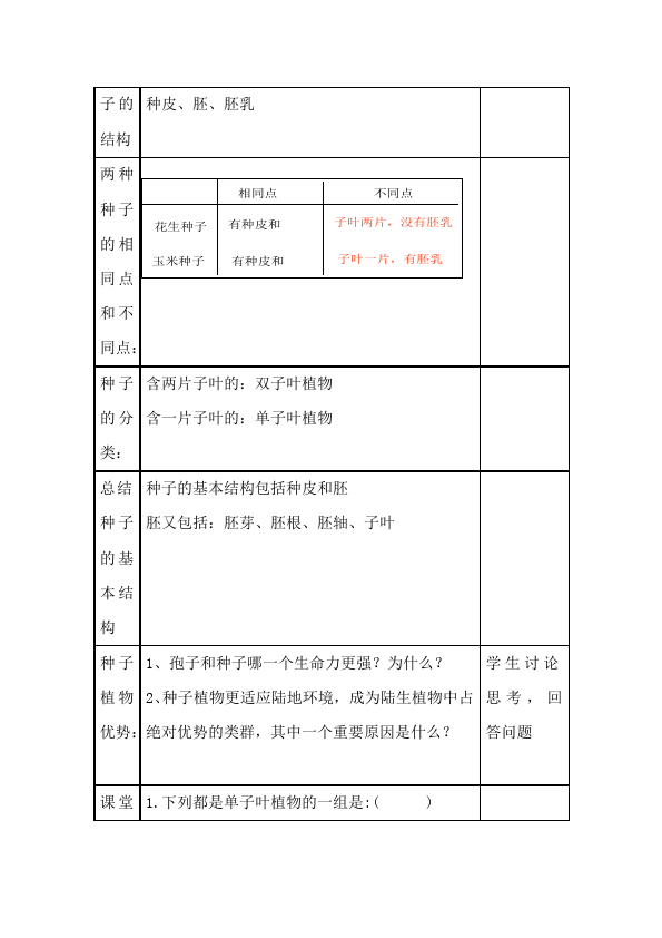 初一上册生物《种子植物》教案教学设计(新生物)第3页