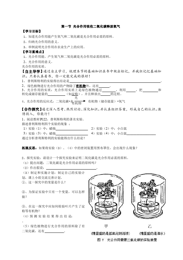 初一上册生物《第五章:绿色植物与生物圈中碳氧平衡》教案教学设计第1页