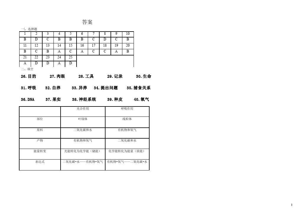 初一上册生物生物《期中考试附参考答案》试卷第3页