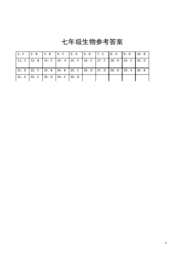 初一上册生物生物《期中考试附参考答案》单元测试试卷第4页