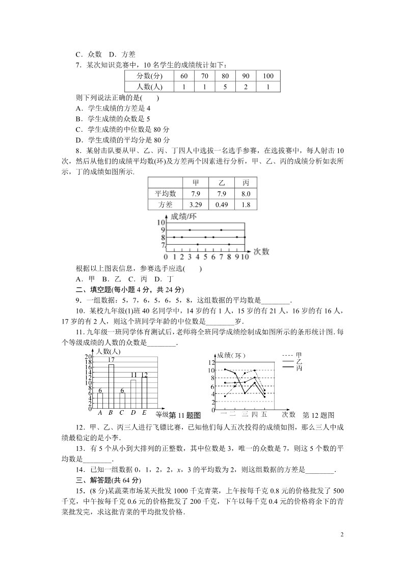初一下册数学（湘教版）第6章检测卷第2页