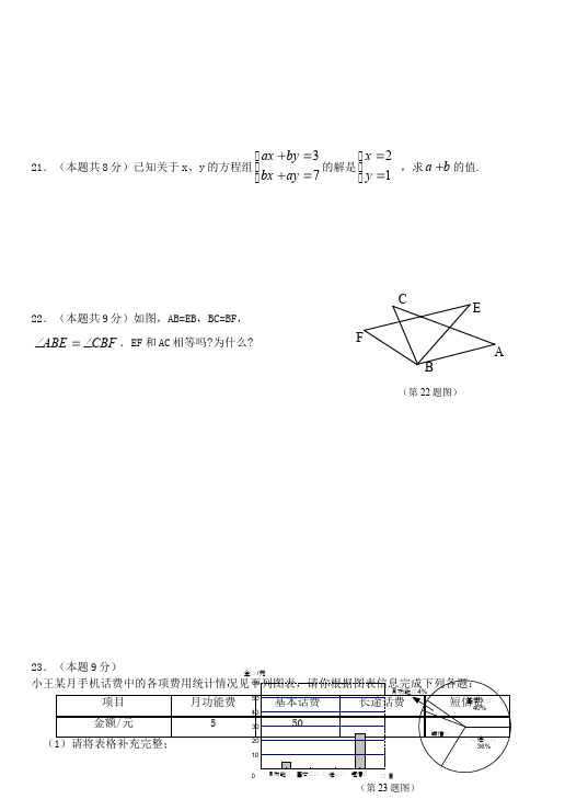 初一下册数学数学《期末考试》练习试卷5第3页