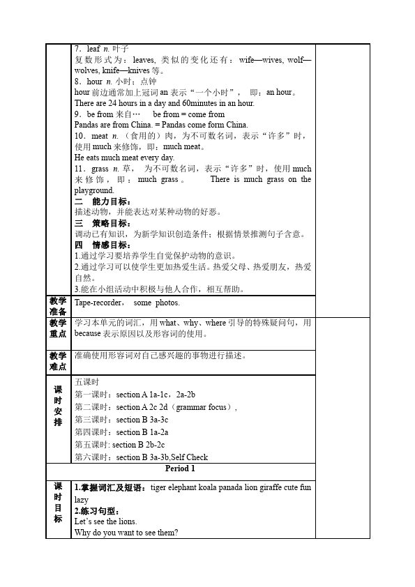 初一下册英语英语Unit5 Why do you like pandas教学设计教案5第2页