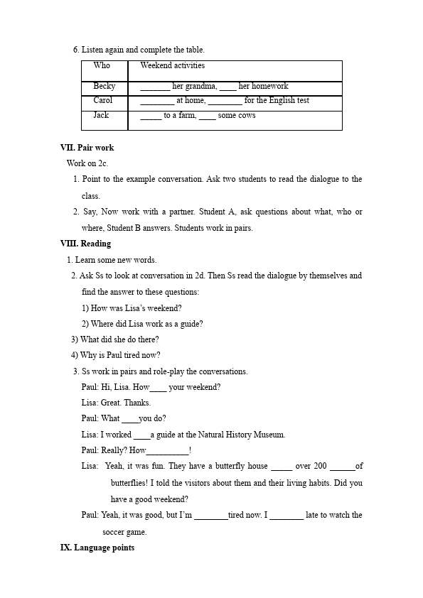 初一下册英语Unit12 What did you do last weekend教学设计教案22第5页