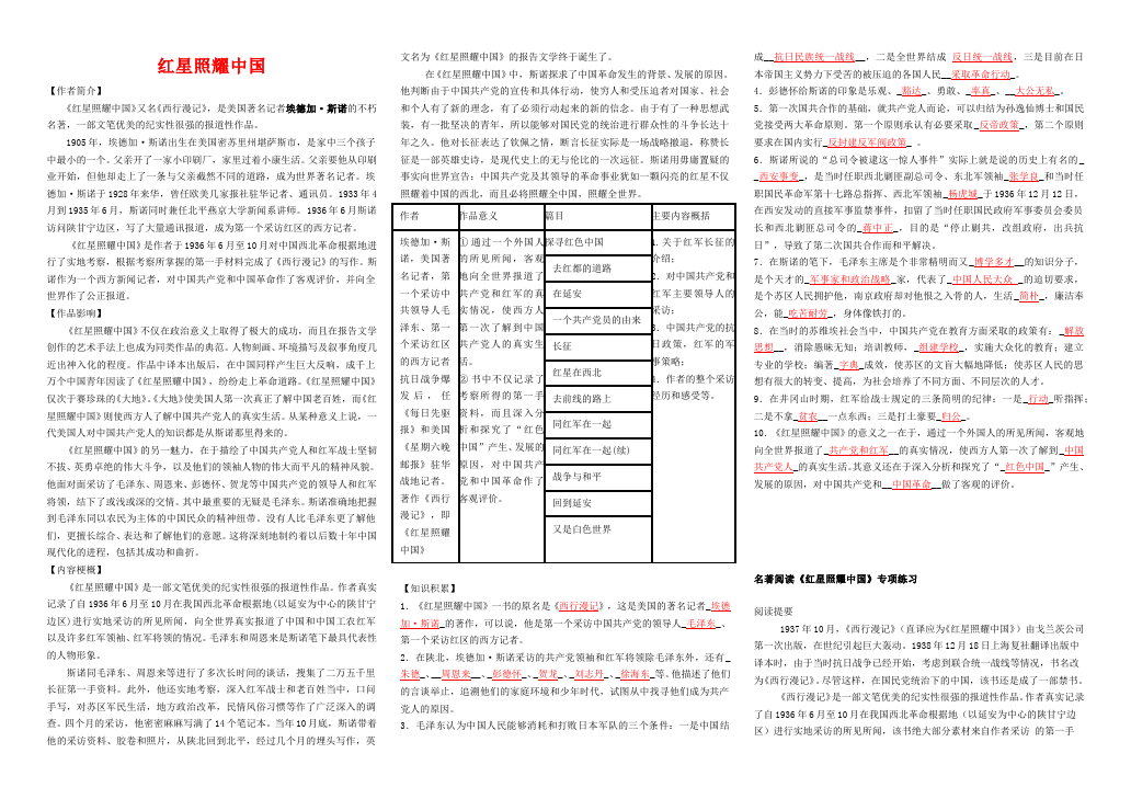初二上册语文《名著导读＂红星照耀中国＂》教案教学设计第1页