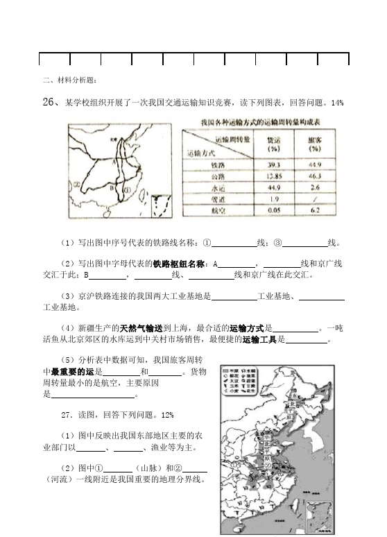 初二上册地理《第四章:中国的经济发展》考试试卷(地理)第4页
