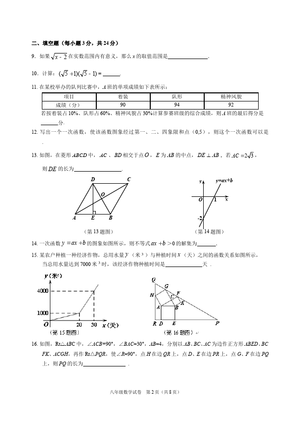 初二下册数学数学《期末考试》练习试卷8第2页