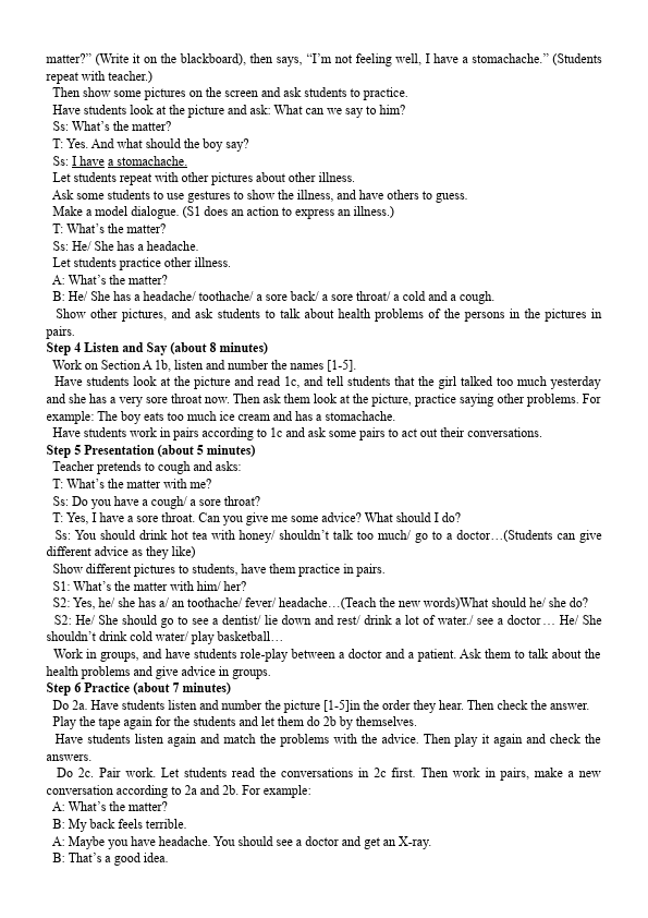 初二下册英语英语Unit1 What's the matter教案教学设计26第2页