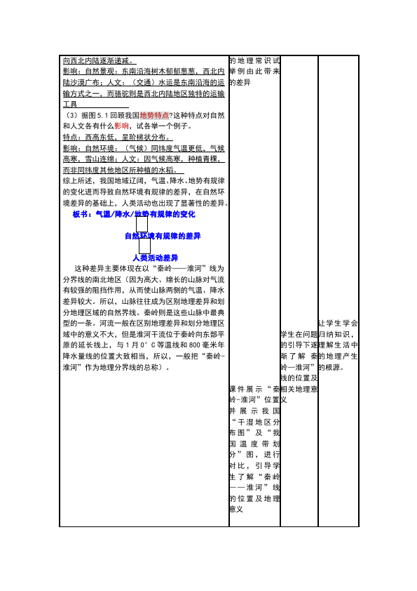 初二下册地理地理《中国的地理差异》教学设计教案第3页