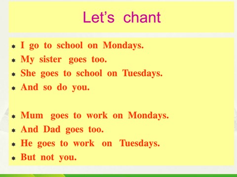 三年级下册英语（外研版三起点）Module5 Does your mum go to work on Saturdays ppt课件第8页