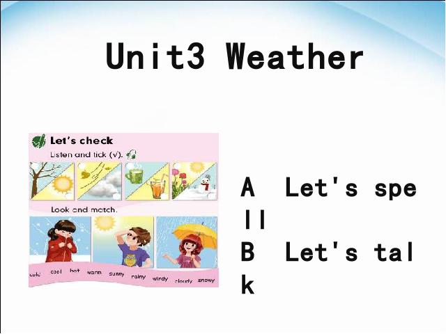 四年级下册英语(PEP版)Unit3 Weather A let's spellB let's learn 第1页