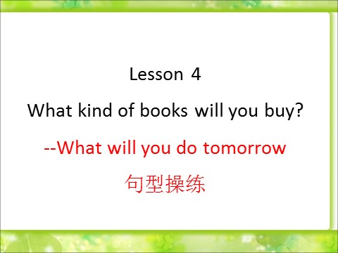 六年级上册英语（科普版）Lesson 4 What kind of books will you buy--What will you do tomorrow 句型操练第1页