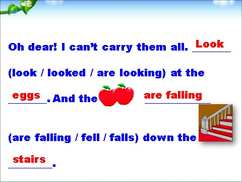 六年级下册英语（外研版三起点）教学The apples are falling down the stairsppt课件第8页