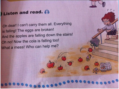 六年级下册英语（外研版三起点）The apples are falling down the stairs 课件ppt第6页