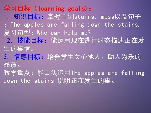 六年级下册英语（外研版三起点）The apples are falling down the stairs 课件ppt第2页