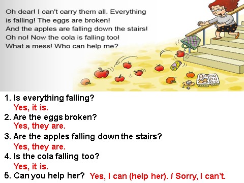 六年级下册英语（外研版三起点）优质课The apples are falling down the stairsppt课件第8页