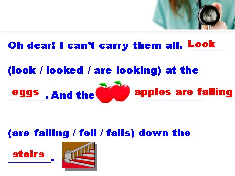 六年级下册英语（外研版三起点）Unit2 The apples are falling down the stairsppt课件第9页