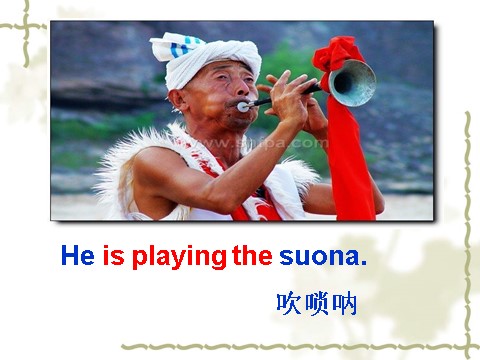 六年级下册英语（外研版三起点）He is playing the suona,but the phone rings课件ppt第6页