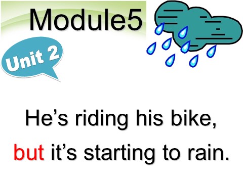 六年级下册英语（外研版三起点）He's riding his bike,but it starts to rain课件ppt第1页