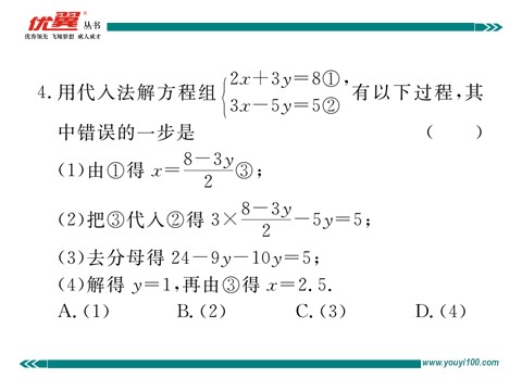 初一下册数学（湘教版）综合滚动练习：二元一次方程(组)的解法及其应用第4页
