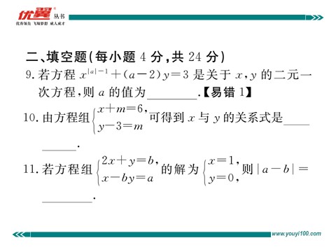 初一下册数学（湘教版）综合滚动练习：二元一次方程(组)的解法及其应用第8页