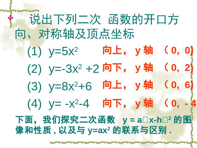 初三上册数学课件《26.1.2二次函数y=a(x-h)2+k的图像及性质》第3页