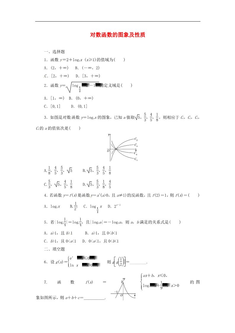 高中数学必修一2.2.2第1课时 对数函数的图象及性质课时跟踪检测 新人教A版必修1第1页