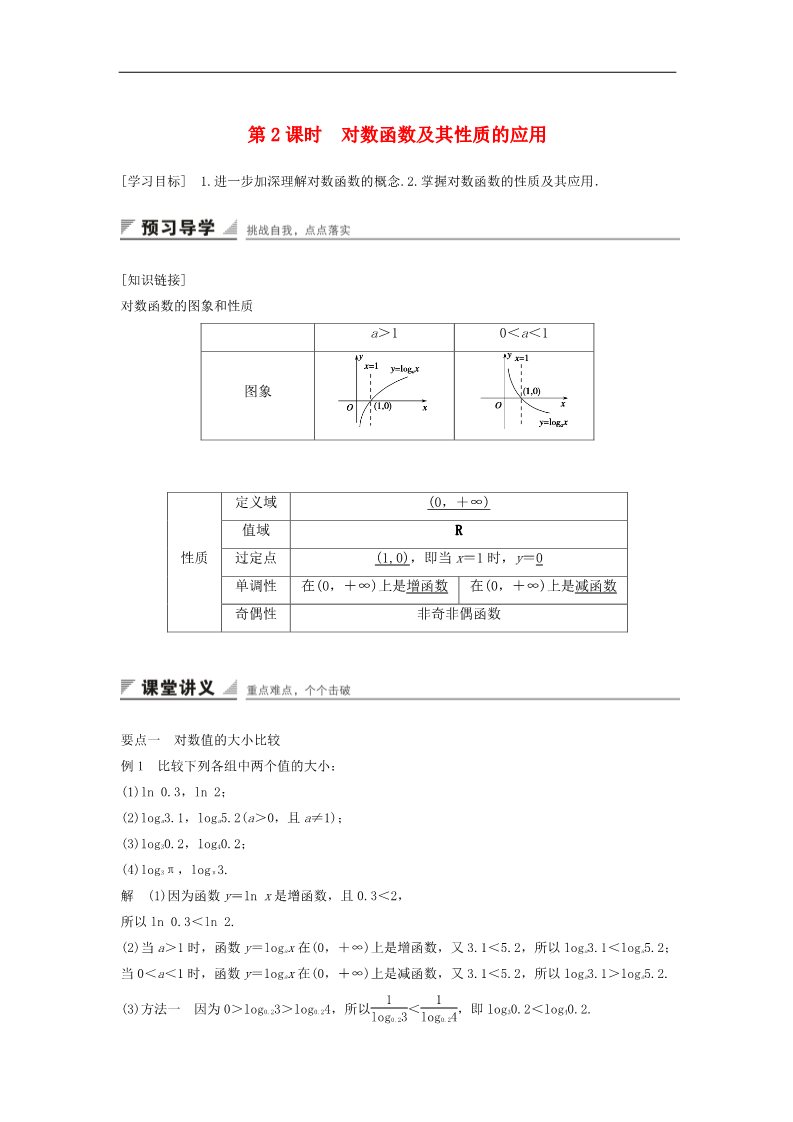 高中数学必修一2.2.2第2课时对数函数及其性质的应用学案 新人教A版必修1第1页